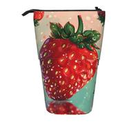 ttyuac Lovely Strawberry Print Pencil Case, Expandable Pencil Case Portable Pen Case for Stationery Storage, Pencil Bags with Practical Zip Simple Cosmetic Storage Bags Makeup Bag