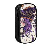 ttyuac Magic Witch Witchcraft Bohemian Drawing Print Pencil Case, Large Capacity 2 Compartment Dual Zips Pouch, Aesthetic Pencil case Stationery Organizer for Boys Girls Supplies Makeup Bag, Black