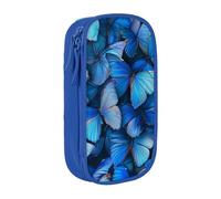 ttyuac Many Blue Butterfly Print Pencil Case, Large Capacity 2 Compartment Dual Zips Pouch, Aesthetic Pencil case Stationery Organizer for Boys Girls Supplies Makeup Bag, Blue