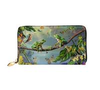 ttyuac Many Frogs Sing on The Branches Summer Butterflies Print Long Wallet for Women, PU Leather Clutch Purse with Zipper & Multiple Card Slots, Travel Wallet with Smooth Zippers