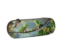 ttyuac Many Frogs Sing on The Branches Summer Butterflies Print Pencil Case, Hardshell Faux Leather Stationery Pouch Aesthetic Pencil Case for Stationery, Toiletries, Makeup, Travel, Office Supplies