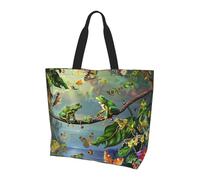 ttyuac Many Frogs Sing on The Branches Summer Butterflies Print Tote Bag, Reusable, Extra Large Capacity Washable Shopping Bag with Inner Pocket for Beach, Shopping, Travel, Gym & Daily Errands
