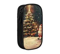 ttyuac Merry Christmas Art Print Pencil Case, Large Capacity 2 Compartment Dual Zips Pouch, Aesthetic Pencil case Stationery Organizer for Boys Girls Supplies Makeup Bag, Black