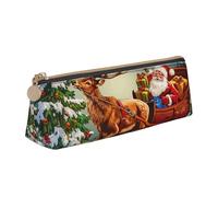 ttyuac Merry Christmas Day Print Leather Pencil Case - Cute Pen Case, Stylish Pencil Case with Practical Zip for Storing Pens Pencils & Cosmetics Desk Supplies Organisers Office Supplies