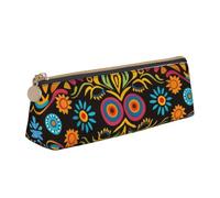 ttyuac Mexican Folk Art Boho Print Leather Pencil Case - Cute Pen Case, Stylish Pencil Case with Practical Zip for Storing Pens Pencils & Cosmetics Desk Supplies Organisers Office Supplies