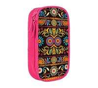 ttyuac Mexican Folk Art Boho Print Pencil Case, Large Capacity 2 Compartment Dual Zips Pouch, Aesthetic Pencil case Stationery Organizer for Boys Girls Supplies Makeup Bag, Pink