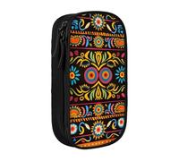 ttyuac Mexican Folk Art Boho Print Pencil Case, Large Capacity 2 Compartment Dual Zips Pouch, Aesthetic Pencil case Stationery Organizer for Boys Girls Supplies Makeup Bag, Black