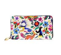 ttyuac Mexican Otomi Animals Print Long Wallet for Women, PU Leather Clutch Purse with Zipper & Multiple Card Slots, Travel Wallet with Smooth Zippers