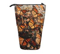 ttyuac Monarch Butterflies Print Pencil Case, Expandable Pencil Case Portable Pen Case for Stationery Storage, Pencil Bags with Practical Zip Simple Cosmetic Storage Bags Makeup Bag