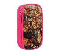 ttyuac Monarch Butterflies Print Pencil Case, Large Capacity 2 Compartment Dual Zips Pouch, Aesthetic Pencil case Stationery Organizer for Boys Girls Supplies Makeup Bag, Pink