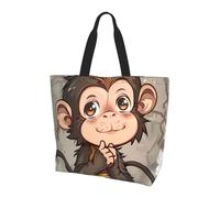 ttyuac Monkey art Print Tote Bag, Reusable, Extra Large Capacity Washable Shopping Bag with Inner Pocket for Beach, Shopping, Travel, Gym & Daily Errands