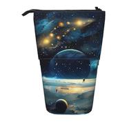 ttyuac Moon Stars and Planets Print Pencil Case, Expandable Pencil Case Portable Pen Case for Stationery Storage, Pencil Bags with Practical Zip Simple Cosmetic Storage Bags Makeup Bag