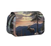 ttyuac Moose Mountain Pine Tree Wilderness Print Pencil Case, Double-Layer Big Pencil Pouch Bag, Stationery Pen Case Office Stationery Organizer Multifunctional Pencil Bag Pen Marker Case