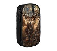 ttyuac Nature Wild Animal Deers Print Pencil Case, Large Capacity 2 Compartment Dual Zips Pouch, Aesthetic Pencil case Stationery Organizer for Boys Girls Supplies Makeup Bag, Black