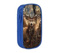 ttyuac Nature Wild Animal Deers Print Pencil Case, Large Capacity 2 Compartment Dual Zips Pouch, Aesthetic Pencil case Stationery Organizer for Boys Girls Supplies Makeup Bag, Blue