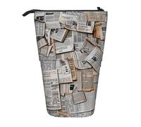 ttyuac Newspaper hd Print Pencil Case, Expandable Pencil Case Portable Pen Case for Stationery Storage, Pencil Bags with Practical Zip Simple Cosmetic Storage Bags Makeup Bag