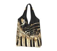 ttyuac Novel Music Note Print Foldable Shopping Bag 1 PC, Reusable Tote Bags Grocery Shopping Cloth Bags Washable Tote Bags for Daily Use Holiday Favors Travel Picnic