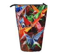 ttyuac Origami Paper Cranes Print Pencil Case, Expandable Pencil Case Portable Pen Case for Stationery Storage, Pencil Bags with Practical Zip Simple Cosmetic Storage Bags Makeup Bag