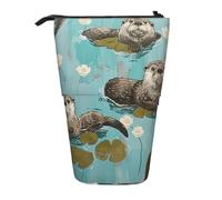 ttyuac Otters Print Pencil Case, Expandable Pencil Case Portable Pen Case for Stationery Storage, Pencil Bags with Practical Zip Simple Cosmetic Storage Bags Makeup Bag