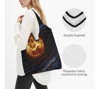 ttyuac Outer Space Galaxy Solar System Print Foldable Shopping Bag 3 PCS, Reusable Tote Bags Grocery Shopping Cloth Bags Washable Tote Bags for Daily Use Holiday Favors Travel Picnic