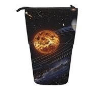 ttyuac Outer Space Galaxy Solar System Print Pencil Case, Expandable Pencil Case Portable Pen Case for Stationery Storage, Pencil Bags with Practical Zip Simple Cosmetic Storage Bags Makeup Bag