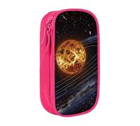ttyuac Outer Space Galaxy Solar System Print Pencil Case, Large Capacity 2 Compartment Dual Zips Pouch, Aesthetic Pencil case Stationery Organizer for Boys Girls Supplies Makeup Bag, Pink