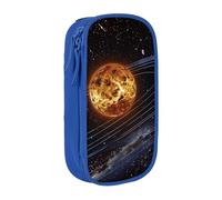 ttyuac Outer Space Galaxy Solar System Print Pencil Case, Large Capacity 2 Compartment Dual Zips Pouch, Aesthetic Pencil case Stationery Organizer for Boys Girls Supplies Makeup Bag, Blue