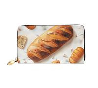 ttyuac Painted Bread Print Long Wallet for Women, PU Leather Clutch Purse with Zipper & Multiple Card Slots, Travel Wallet with Smooth Zippers
