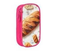 ttyuac Painted Bread Print Pencil Case, Large Capacity 2 Compartment Dual Zips Pouch, Aesthetic Pencil case Stationery Organizer for Boys Girls Supplies Makeup Bag, Pink