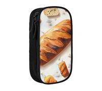 ttyuac Painted Bread Print Pencil Case, Large Capacity 2 Compartment Dual Zips Pouch, Aesthetic Pencil case Stationery Organizer for Boys Girls Supplies Makeup Bag, Black