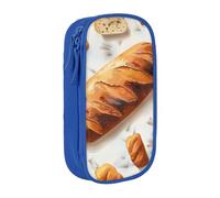 ttyuac Painted Bread Print Pencil Case, Large Capacity 2 Compartment Dual Zips Pouch, Aesthetic Pencil case Stationery Organizer for Boys Girls Supplies Makeup Bag, Blue
