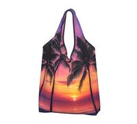 ttyuac Palm Trees Silhouette at Sunset Print Foldable Shopping Bag 3 PCS, Reusable Tote Bags Grocery Shopping Cloth Bags Washable Tote Bags for Daily Use Holiday Favors Travel Picnic