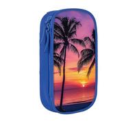ttyuac Palm Trees Silhouette at Sunset Print Pencil Case, Large Capacity 2 Compartment Dual Zips Pouch, Aesthetic Pencil case Stationery Organizer for Boys Girls Supplies Makeup Bag, Blue