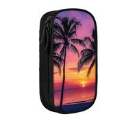 ttyuac Palm Trees Silhouette at Sunset Print Pencil Case, Large Capacity 2 Compartment Dual Zips Pouch, Aesthetic Pencil case Stationery Organizer for Boys Girls Supplies Makeup Bag, Black
