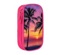 ttyuac Palm Trees Silhouette at Sunset Print Pencil Case, Large Capacity 2 Compartment Dual Zips Pouch, Aesthetic Pencil case Stationery Organizer for Boys Girls Supplies Makeup Bag, Pink
