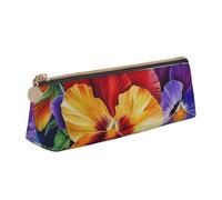 ttyuac Pansy Perfection Print Leather Pencil Case - Cute Pen Case, Stylish Pencil Case with Practical Zip for Storing Pens Pencils & Cosmetics Desk Supplies Organisers Office Supplies
