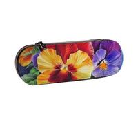 ttyuac Pansy Perfection Print Pencil Case, Hardshell Faux Leather Stationery Pouch Aesthetic Pencil Case for Stationery, Toiletries, Makeup, Travel, Office Supplies