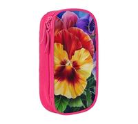 ttyuac Pansy Perfection Print Pencil Case, Large Capacity 2 Compartment Dual Zips Pouch, Aesthetic Pencil case Stationery Organizer for Boys Girls Supplies Makeup Bag, Pink