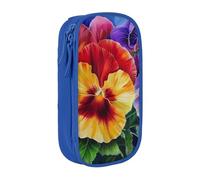 ttyuac Pansy Perfection Print Pencil Case, Large Capacity 2 Compartment Dual Zips Pouch, Aesthetic Pencil case Stationery Organizer for Boys Girls Supplies Makeup Bag, Blue