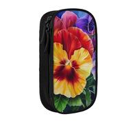 ttyuac Pansy Perfection Print Pencil Case, Large Capacity 2 Compartment Dual Zips Pouch, Premium Oxford Fabric Aesthetic Pencil case Stationery Organizer for Boys Girls Supplies Makeup Bag