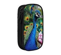 ttyuac Peacock Print Pencil Case, Large Capacity 2 Compartment Dual Zips Pouch, Premium Oxford Fabric Aesthetic Pencil case Stationery Organizer for Boys Girls Supplies Makeup Bag