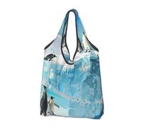 ttyuac Penguin on the Iceberg Print Foldable Shopping Bag 3 PCS, Reusable Tote Bags Grocery Shopping Cloth Bags Washable Tote Bags for Daily Use Holiday Favors Travel Picnic