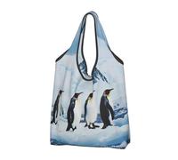 ttyuac Penguins On The Iceberg Print Foldable Shopping Bag 2 PCS, Reusable Tote Bags Grocery Shopping Cloth Bags Washable Tote Bags for Daily Use Holiday Favors Travel Picnic