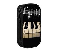 ttyuac Piano Keys with Musical Note Print Pencil Case, Large Capacity 2 Compartment Dual Zips Pouch, Aesthetic Pencil case Stationery Organizer for Boys Girls Supplies Makeup Bag, Black