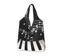 ttyuac Piano Keys with Musical Notes Print Foldable Shopping Bag 1 PC, Reusable Tote Bags Grocery Shopping Cloth Bags Washable Tote Bags for Daily Use Holiday Favors Travel Picnic