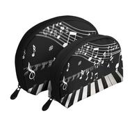 ttyuac Piano Keys with Musical Notes Print Small Purses 2Pcs Portable Coin Purse Makeup Bag Soft Vacation Pouch Change Holder Wallet with Zipper Portable for Shopping Travel Party Cosmetic Bag