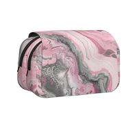 ttyuac Pink Abstract Ink Marble Gray Artistic Print Pencil Case, Double-Layer Big Pencil Pouch Bag, Stationery Pen Case Office Stationery Organizer Multifunctional Pencil Bag Pen Marker Case