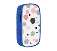 ttyuac Pink Gray White Modern Polka Dot Pattern Print Pencil Case, Large Capacity 2 Compartment Dual Zips Pouch, Aesthetic Pencil case Stationery Organizer for Boys Girls Supplies Makeup Bag, Blue