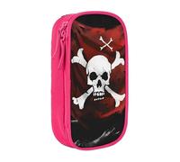 ttyuac Pirate Flag Print Pencil Case, Large Capacity 2 Compartment Dual Zips Pouch, Aesthetic Pencil case Stationery Organizer for Boys Girls Supplies Makeup Bag, Pink