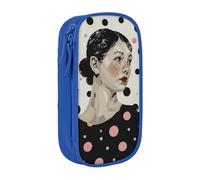 ttyuac Polka Dot Print Pencil Case, Large Capacity 2 Compartment Dual Zips Pouch, Aesthetic Pencil case Stationery Organizer for Boys Girls Supplies Makeup Bag, Blue